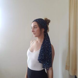 Blue and white floral scarf headband